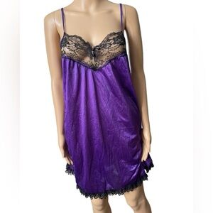 Lady Cameo Vintage Purple Black Sheer Lace Ruffle Sexy Lingerie Mini Slip Dress